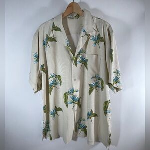Tommy Bahama 100% Silk Hawaiian Shirt XL Tropical Camp Beige Bird of Paradise